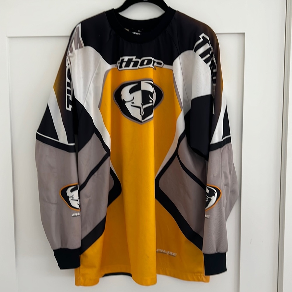 Vintage Thor Phase 4 Motocross Jersey, Med - Black/White/Yellow, Sturdy